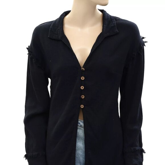 Free People Endless Summer Buttondown Shirt Tunic Top Long Sleeve XS NEW 263741 - Picture 2 of 4